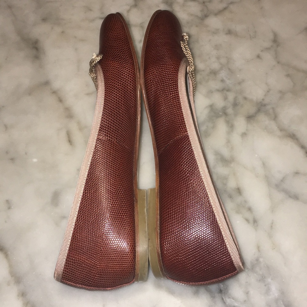 Blue Velvet Brown Lizard Embossed Leather Flats - Picture 5 of 8